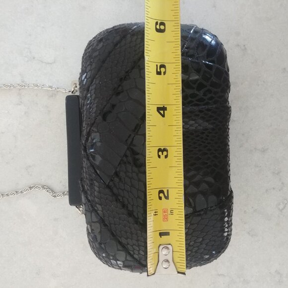 Hard Shell black snakeskin leather look clutch bag silver chain - Picture 10 of 12